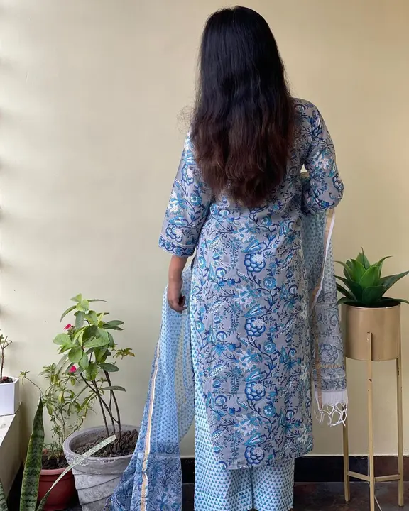 Blue cotton kurta pant with dupatta  uploaded by B S Creation on 4/15/2023