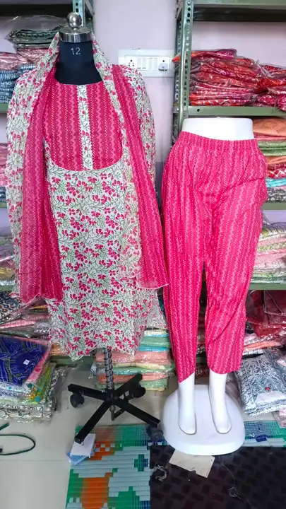Jaipuri print cotton kurti pant with dupatta set uploaded by Jaipuri Fashion World  on 5/30/2024