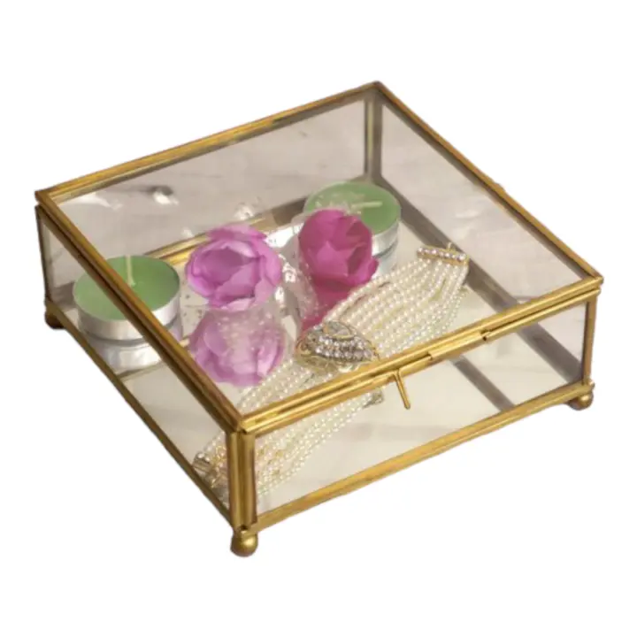 Square glass gift box, vintage glass box, glass jewellery box, 6×6×2.5 inches uploaded by business on 4/15/2023