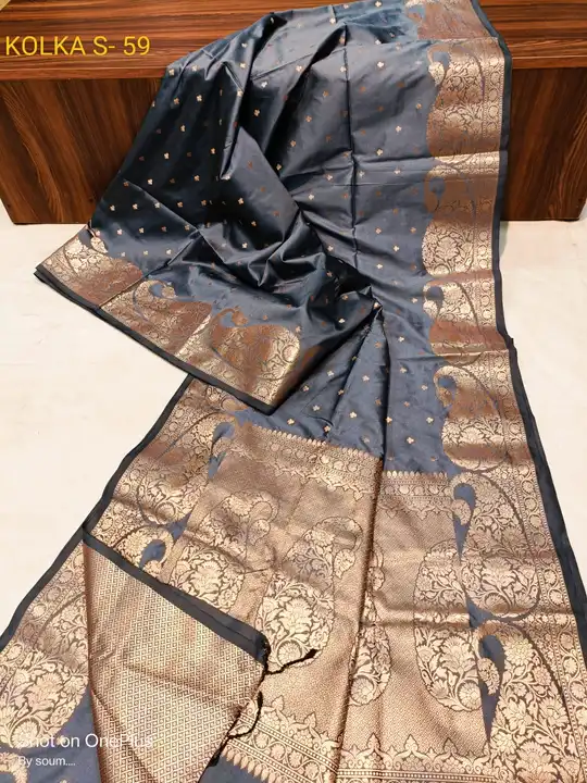 Beautiful muga katan silk benarosi all body Golden Zori Butta work with BP  uploaded by Soumya Textile on 4/15/2023