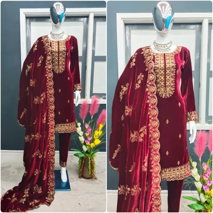 New Embroidery Velvet dress 👗 uploaded by Fatema Fashion on 4/15/2023