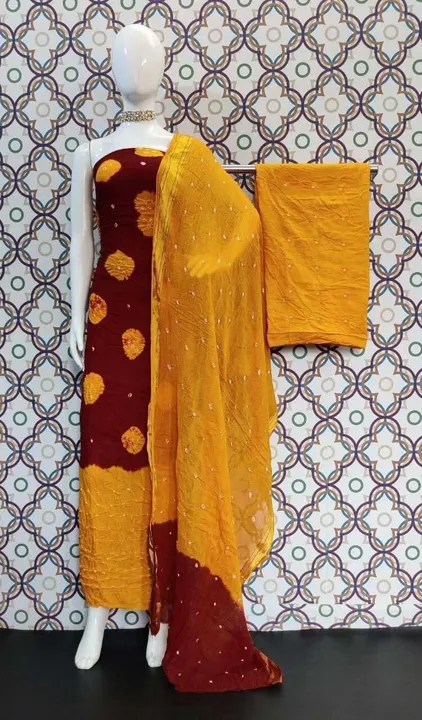 SUN FLOWER  Pure Cotton Bandhni Unstitched Dress Materail uploaded by Fatema Fashion on 4/15/2023