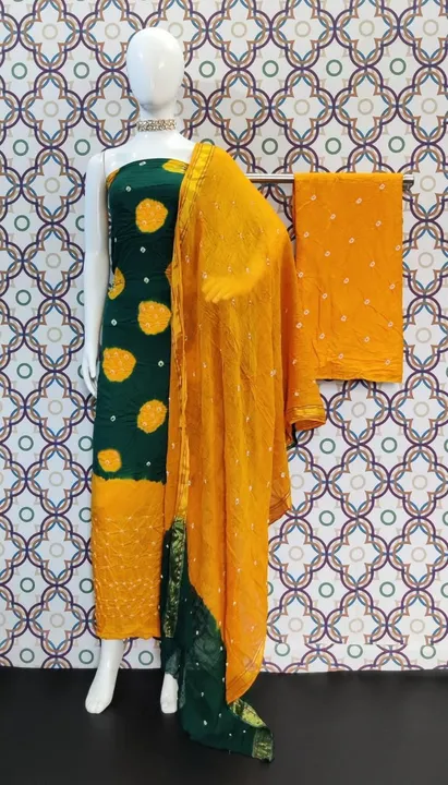 SUN FLOWER  Pure Cotton Bandhni Unstitched Dress Materail uploaded by Fatema Fashion on 4/15/2023