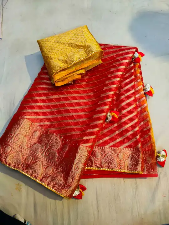 Today sale 
🌠NEW LAUNCH
👉 orgenja Saree 

👉Pure Orgenja fabric lhriya saree 


👉 contrast blouse uploaded by Gotapatti manufacturer on 4/15/2023