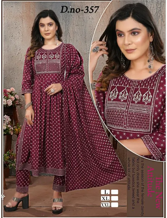 Fully embroidery nayra cut kurti pant dupatta  uploaded by Evergreen on 4/16/2023