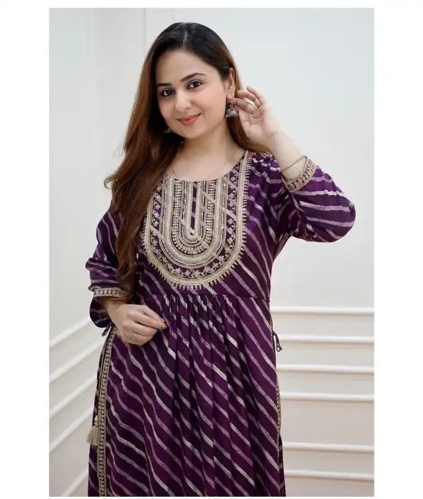 38 to 40,Pure fine Rayon fabric with sequence embrioday naira cut Kurti with Pant*🌹🌹 uploaded by Online Ladies Dresses on 4/16/2023