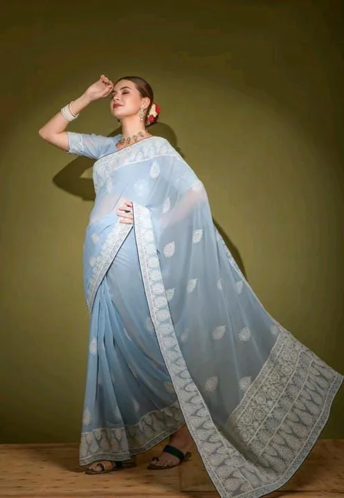 🔊For this summer,  launch a new designer luknowi work saree collection...

*👇 PRODUCT DETAILS 👇*
 uploaded by Maa Arbuda saree on 4/16/2023