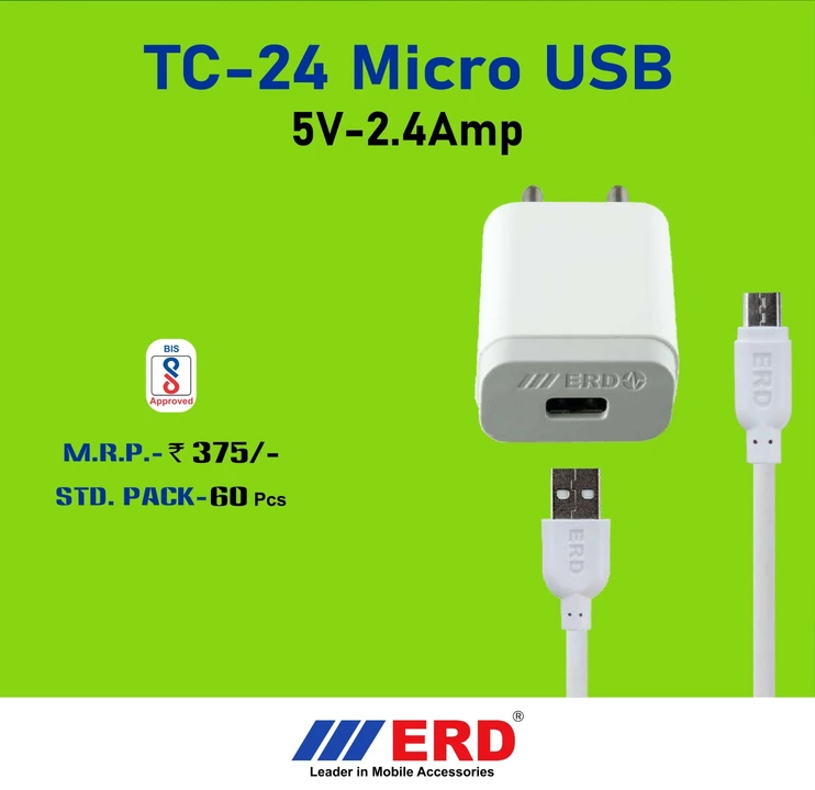 ERD 2.4amp micro USB charger  uploaded by B.S. ENTERPRISE ( BABUSINGH RAJPUROHIT) on 4/16/2023