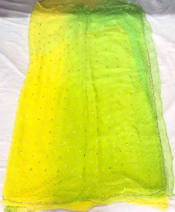 🥰Pure  chiffon fabric with running blouse 🥰
👉Mirror+chandla  hand work😍😍😍
Fully demandable sar uploaded by Gota Patti manufacturing on 4/16/2023