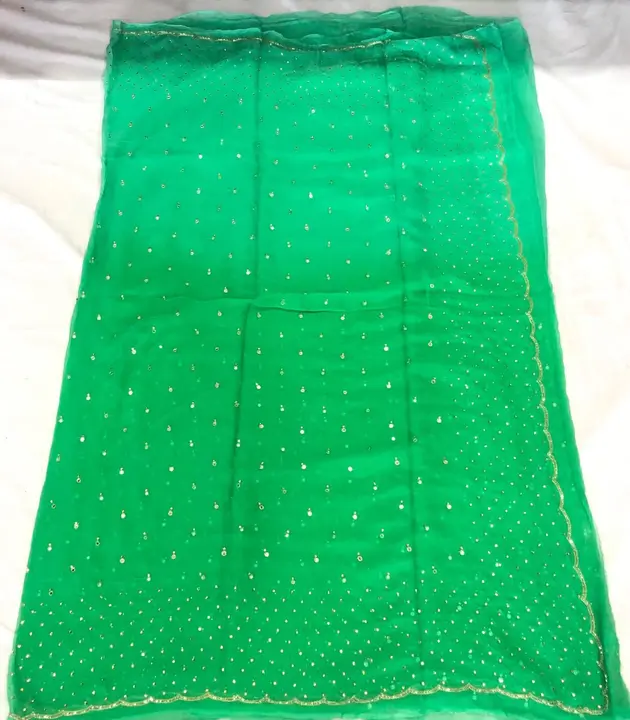 🥰Pure  chiffon fabric with running blouse 🥰
👉Mirror+chandla  hand work😍😍😍
Fully demandable sar uploaded by Gota Patti manufacturing on 4/16/2023