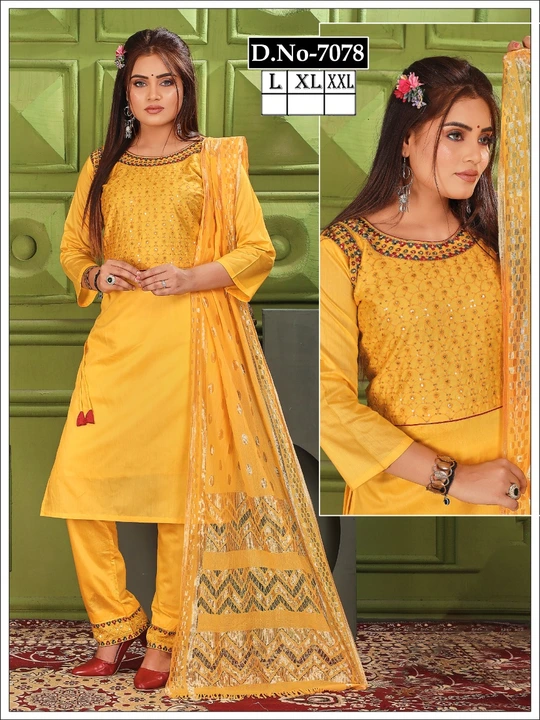 3 pcs 2 pcs chanderi pant sets With dupatta uploaded by Radha Creation , Maira sales for Readymade items on 4/17/2023