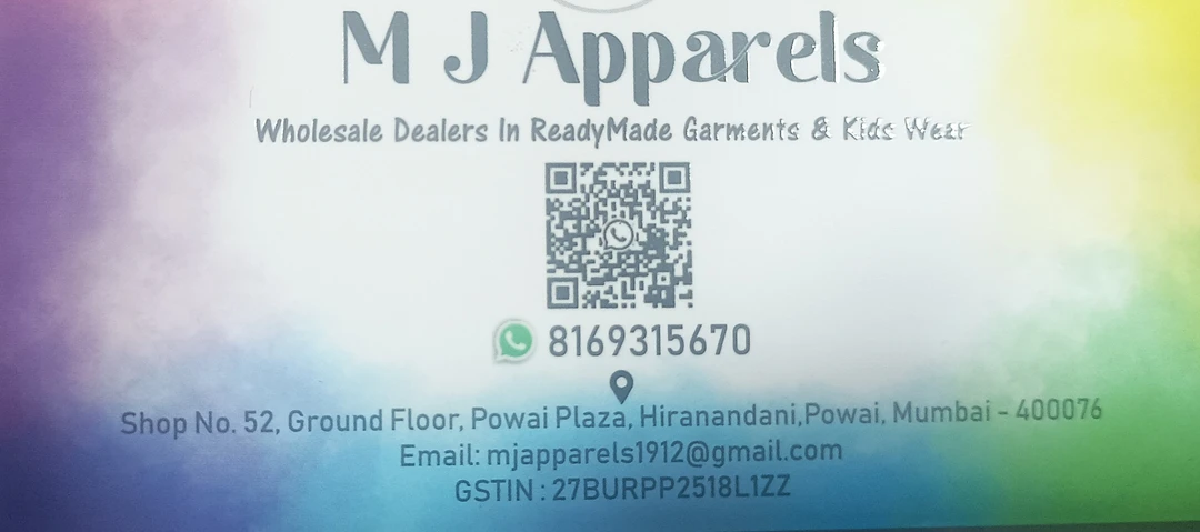 Visiting card store images of MJ Apparels