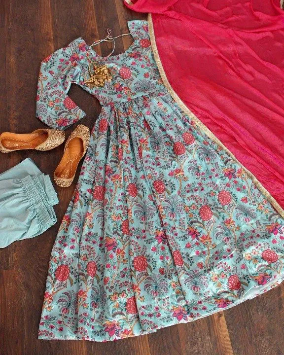 Heavy silk Gown with Digital Print Sleeves  uploaded by ShubhMangal Silk Mills on 4/17/2023