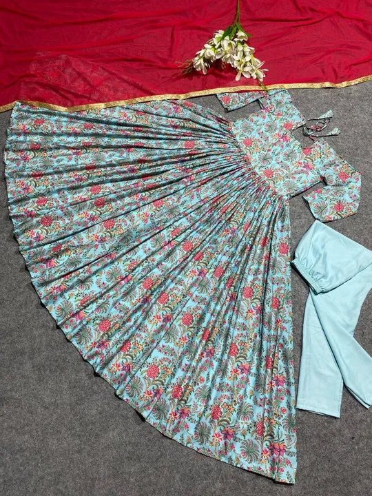Heavy silk Gown with Digital Print Sleeves  uploaded by ShubhMangal Silk Mills on 4/17/2023