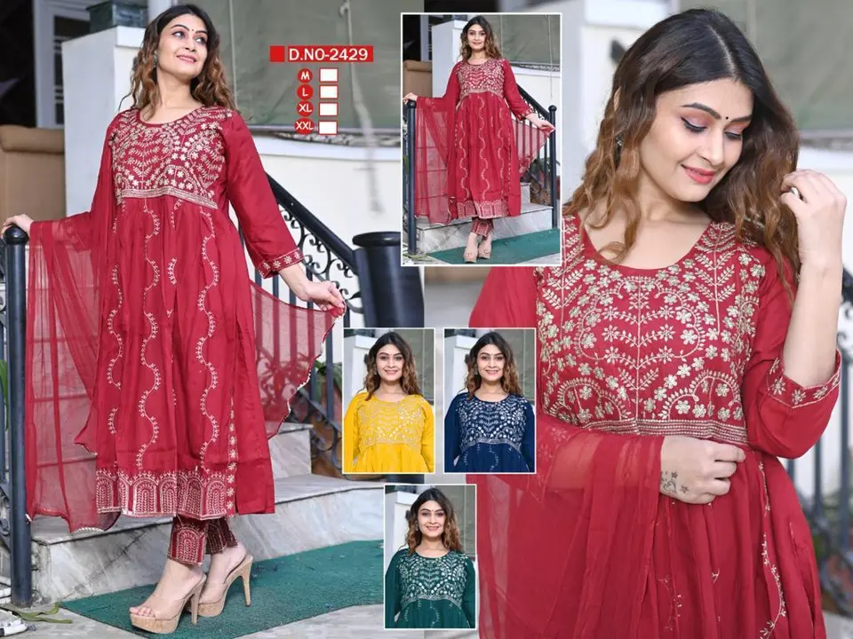 Heavy embroidery kurti pant dupatta  uploaded by Evergreen on 4/17/2023