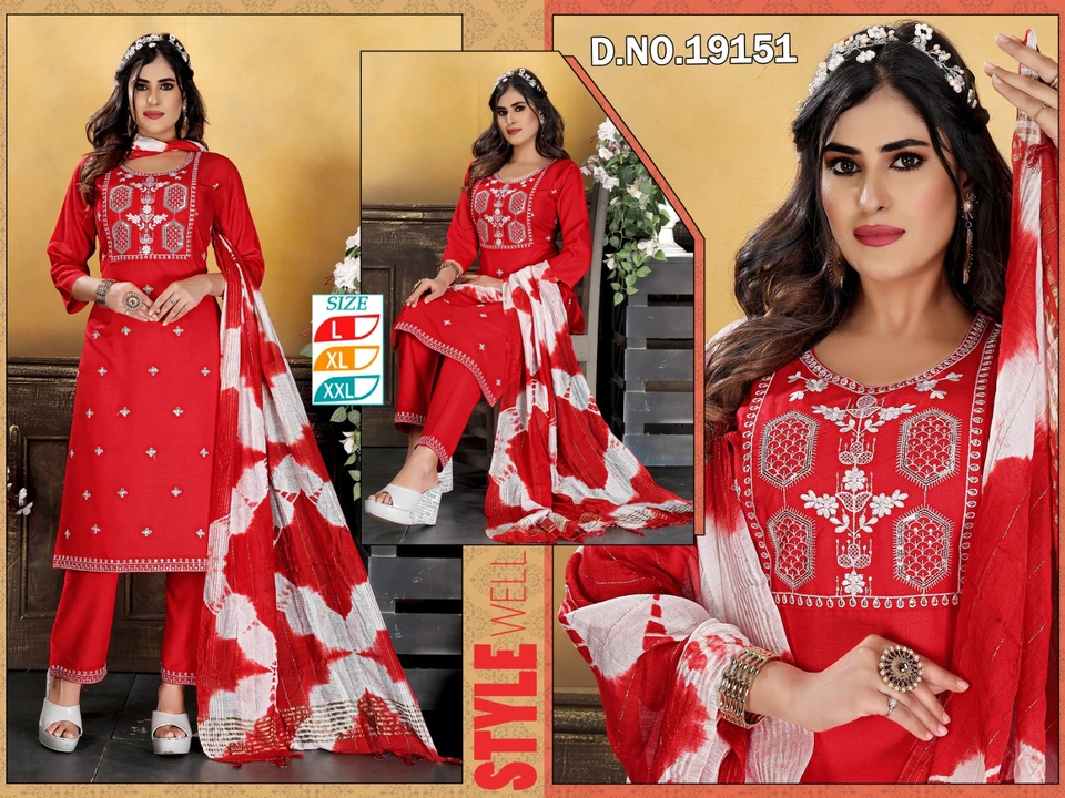 Three piece embroidery kurti pant  dupatta  uploaded by Evergreen on 4/17/2023