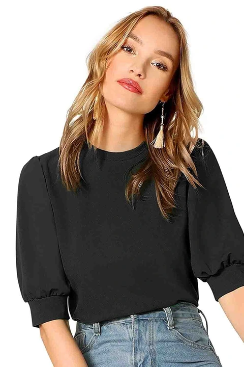 Women's Round Neck Short Puff Sleeve Top uploaded by Tfunny Fashion on 4/17/2023