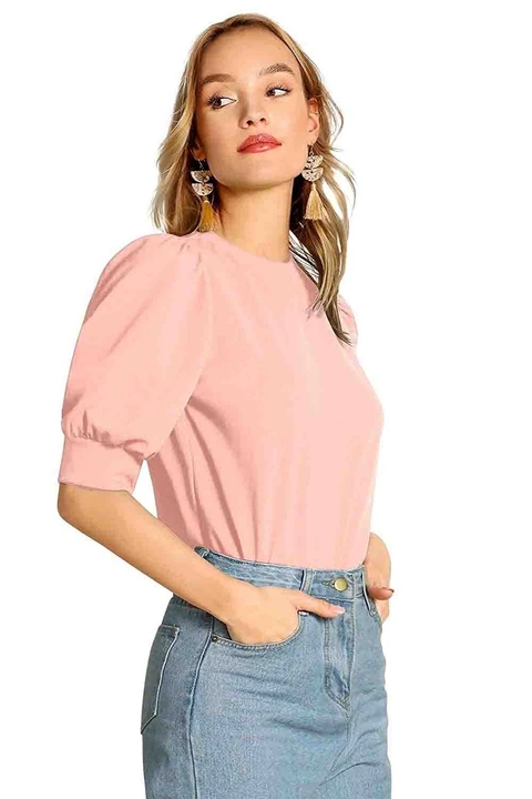 Women's Round Neck Short Puff Sleeve Top uploaded by Tfunny Fashion on 4/17/2023