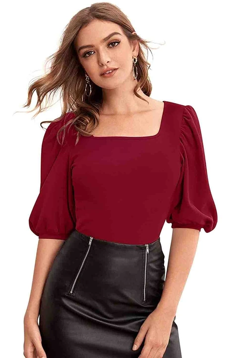 Women's Square Neckline Half Puff Sleeve Regular Top  uploaded by business on 4/17/2023