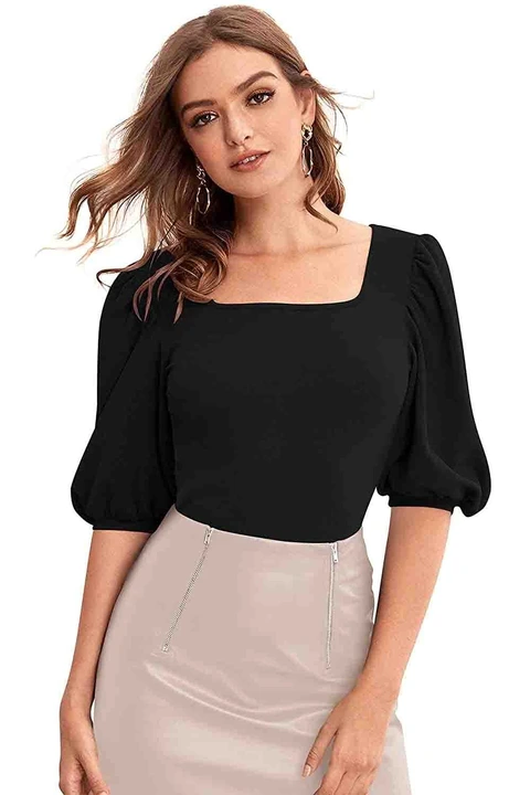 Women's Square Neckline Half Puff Sleeve Regular Top  uploaded by Tfunny Fashion on 4/17/2023