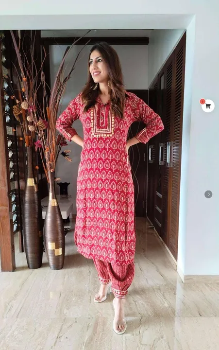 😍 *PATHANI SET* 😍

*Artical Details*
👗 *Pure Cotton Fabric Printed Kurti Worked With Gotta Lace,  uploaded by Aman Nama on 4/17/2023