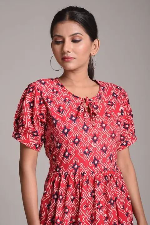 *Traditional Hand Block Printed Pure Cotton Dress with neck tie up detailing.* 😊

*Fabric.*
100% Pu uploaded by Online selling  on 4/17/2023
