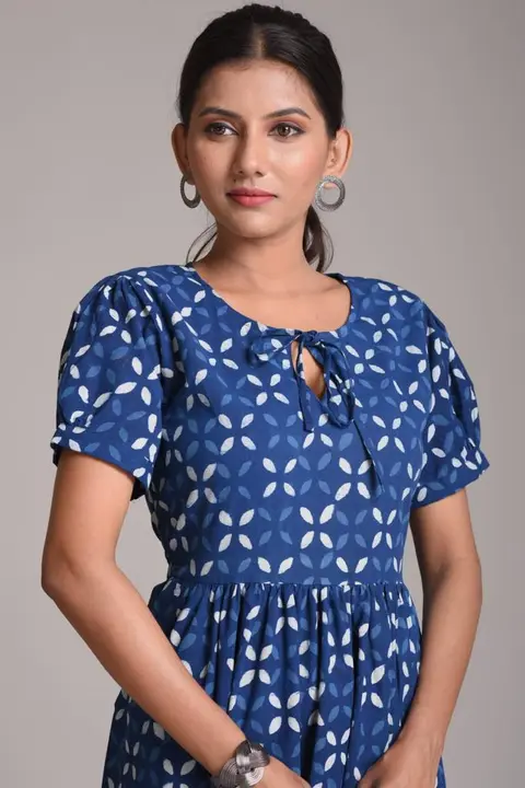 *Traditional Hand Block Printed Pure Cotton Dress with neck tie up detailing.* 😊

*Fabric.*
100% Pu uploaded by Online selling  on 4/17/2023