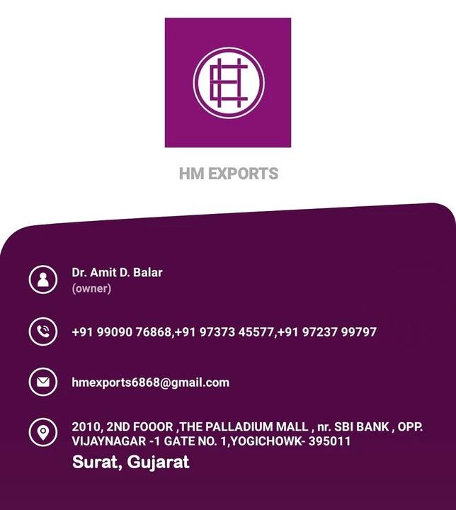 Visiting card store images of HM EXPORTS