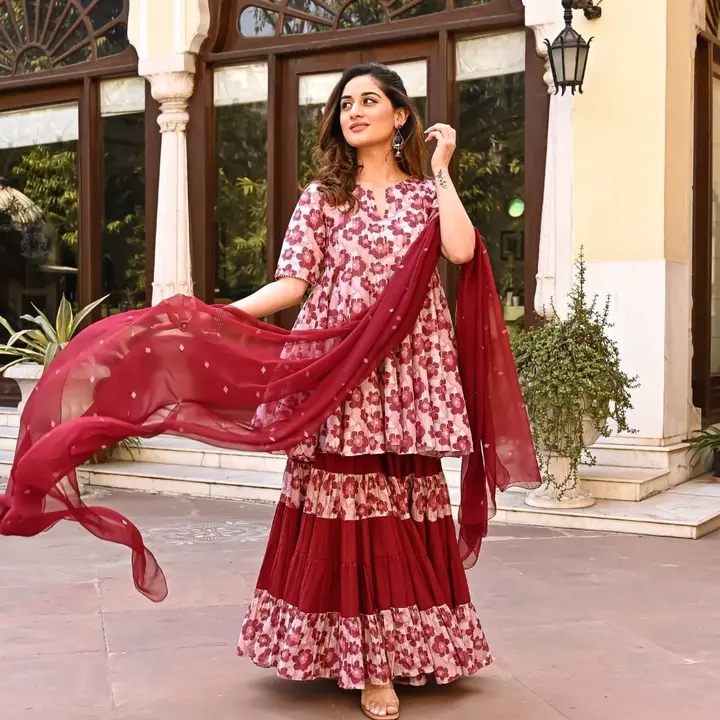 Flowy sharara pant kurta and matching flawless dupatta  uploaded by Unique Creation on 4/17/2023