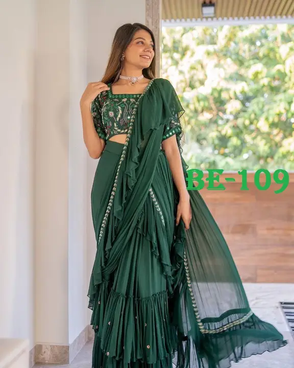 _BOUTIQUE STYLE EXCLUSIVE FANCY PARTY WEAR FAUX GEORGETTE RUFFLE EMBROIDERY WORK LEHENGA SAREE WITH  uploaded by Fatema Fashion on 4/17/2023