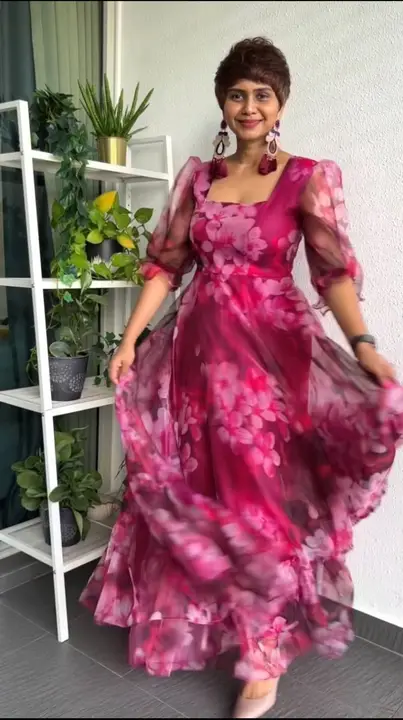 DESIGNER TRENDING ORGANZA FANCY SLEEVE WITH RUFFLE PRINTED GOWN uploaded by Fatema Fashion on 4/17/2023