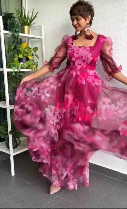 DESIGNER TRENDING ORGANZA FANCY SLEEVE WITH RUFFLE PRINTED GOWN uploaded by Fatema Fashion on 4/17/2023
