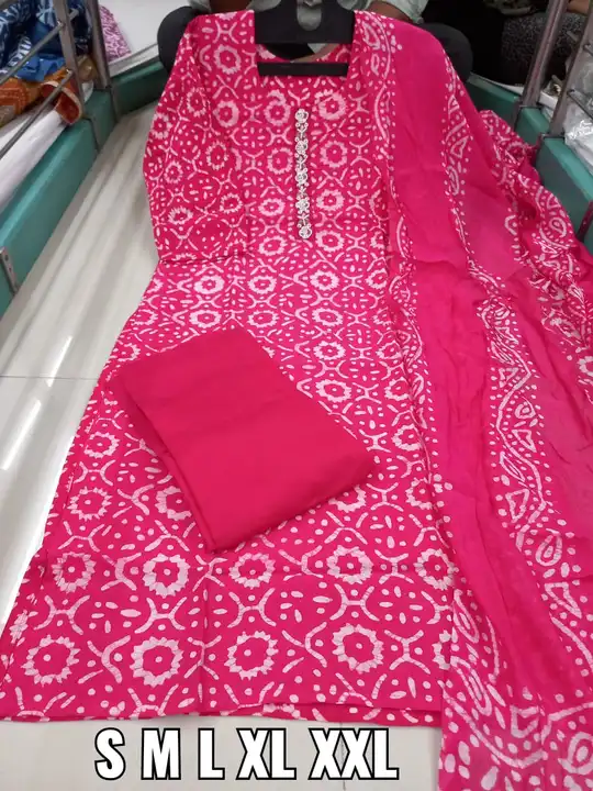 ```Dhamaka design

Kurti with pant and dupatta set 

Heavy Chanderi silk

Beautiful heavy hand work  uploaded by Roza Fabrics on 4/17/2023