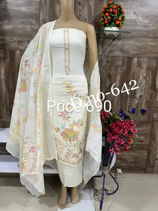 White Printed Sequence Work Suit And Dress Material  uploaded by Zuberiya Global on 5/30/2024