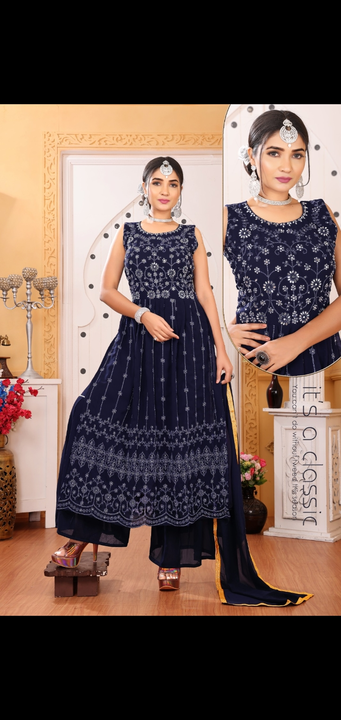 Pant kurti sets palazzo kurtis sets with dupatta All readymate items for ladies wear mfg by us uploaded by Radha Creation , Maira sales for Readymade items on 4/18/2023
