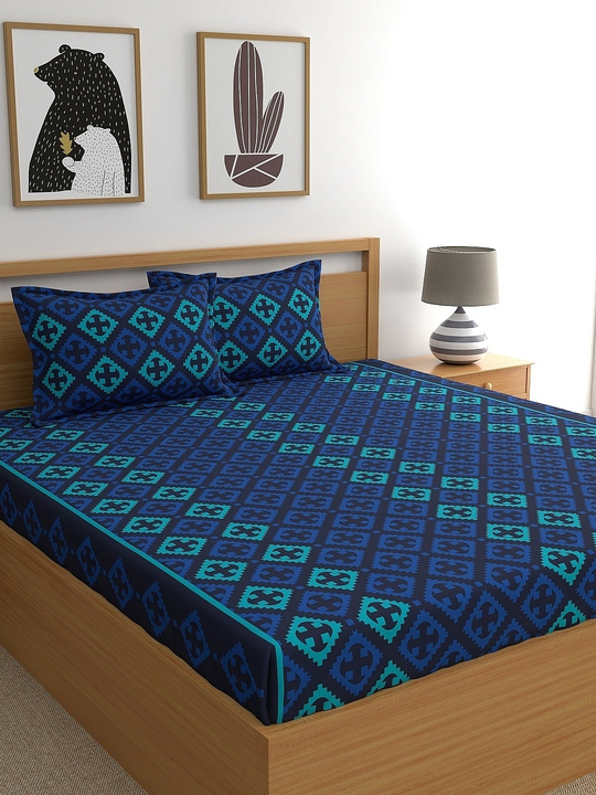 Blue Geometric Double Bedsheet uploaded by Esskay International on 4/18/2023