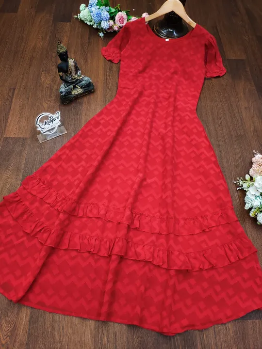 Here's Presenting You A Beautiful MIDI dress With Such A Fresh zik Zak butti Georgette Fabric The Bu uploaded by Fatema Fashion on 4/18/2023