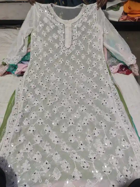 💐💐💐💐💐💐💐

     *Lcf*present* 

Chiffon long kurti 
 with mirror work uploaded by Lcf crafts (lucknow Chikan factory) on 4/18/2023