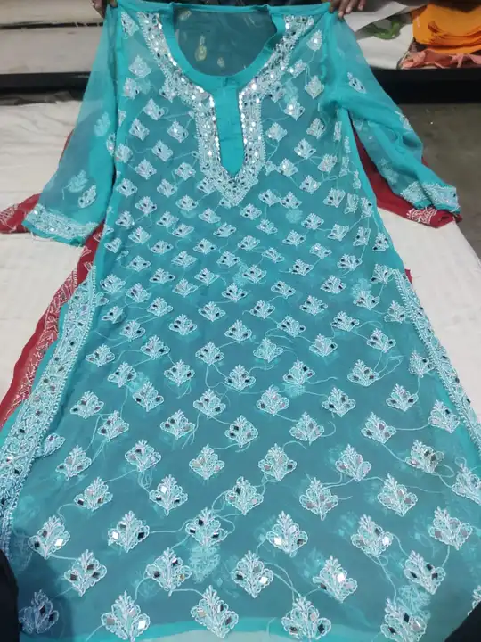 💐💐💐💐💐💐💐

     *Lcf*present* 

Chiffon long kurti 
 with mirror work uploaded by Lcf crafts (lucknow Chikan factory) on 4/18/2023