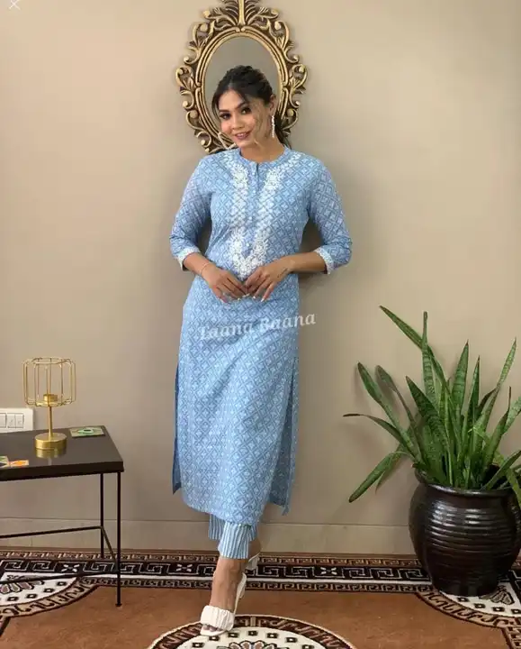 Blue embroidery kurta pant set s to xxxl  uploaded by Gaja Kesari enterprises on 4/18/2023