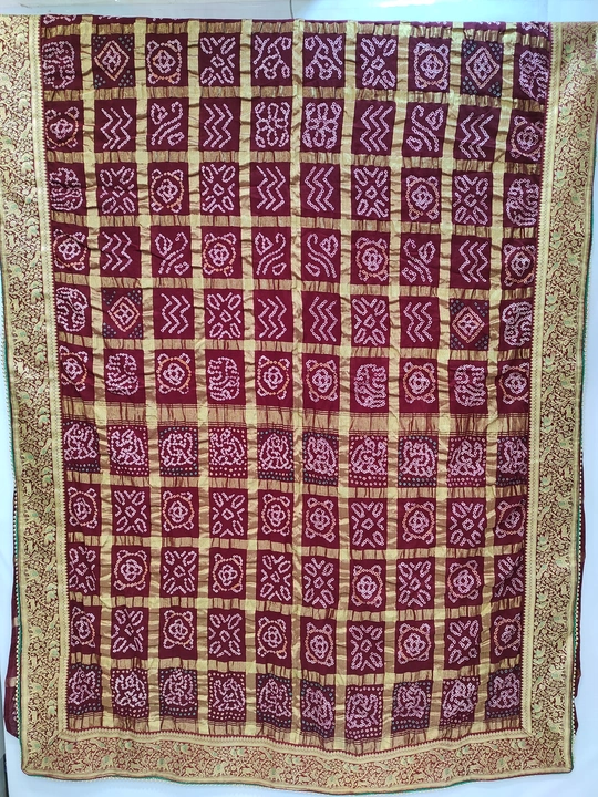 Post image Pure Madurai Cotton Silk Rai Bandhej Gharchola Checks Bandhani Saree with Pure Banarasi Handloom Weave Jungle Theme Border