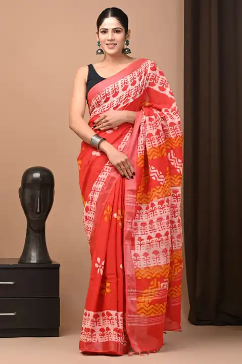 👌🏻Linen collection 👌🏻
.... *Hand* block printed linen saree with blouse.....
Size 6.5 with blous uploaded by Saiba hand block on 4/18/2023