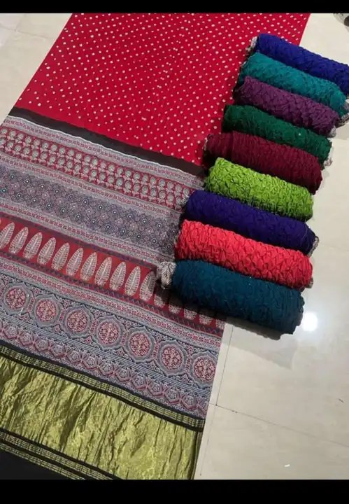 Ajrakh Bandhani Saree uploaded by Dulari Textiles on 5/29/2024