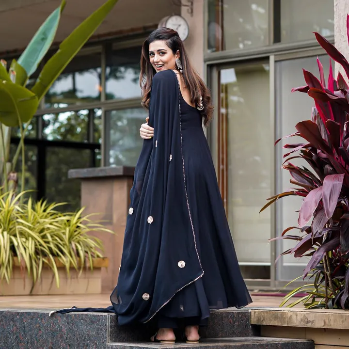 Buy Bollywood Model Georgette embroidered black gownt in UK, USA and Canada  | Fancy dresses long, Fashion, Simple gowns