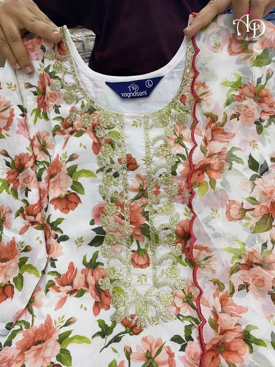 NEW LUNCHING BEUTIFUL  PRINT MUSLIN KURTI   WITH PENT WITH HIGH SOFT ORGANZA FULL DUPPATA FULL 3 PIE uploaded by Fatema Fashion on 4/18/2023