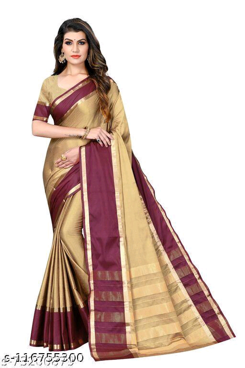 *Cotton Silk Cream Simple Lace border Saree With blouse under 300 dailywear fancy sarees* uploaded by Clothing on 4/18/2023