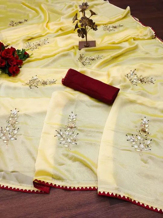 White Rangooli with Hand work and Mirror Work in Saree and Lace.. uploaded by ShubhMangal Silk Mills on 4/19/2023