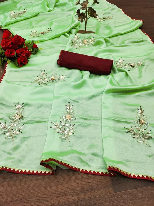 White Rangooli with Hand work and Mirror Work in Saree and Lace.. uploaded by ShubhMangal Silk Mills on 4/19/2023