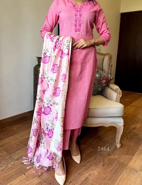 The uber classy pink south khaadi cotton fabric, embroidery  over on shirt yoke. Staright khaadi cot uploaded by Mahipal Singh on 4/19/2023
