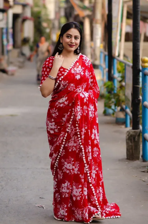 Pom pom georgette saree  uploaded by Shree lady fashion - SLF on 4/19/2023